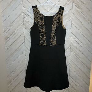 Emma and Michele black and gold lace detail dress